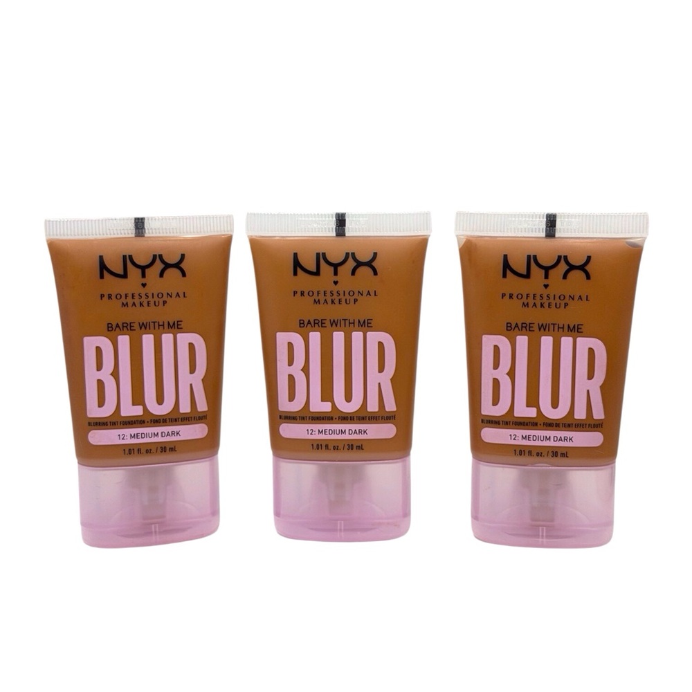 Lot Of 3 NYX PROFESSIONAL BARE With Me BLUR Skin Tint Foundation 12 Medium Dark